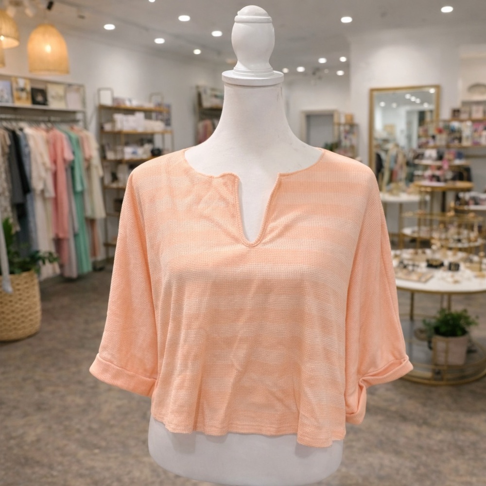White Birch Waffle Knit Striped Dolman Top | S M L XL | Wide Fit Cropped NWOT